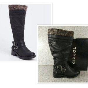TORRID BLACK SWEATER TRIM KNEE HIGH BOOT WIDE WOMEN'S SIZE 7 SHOES